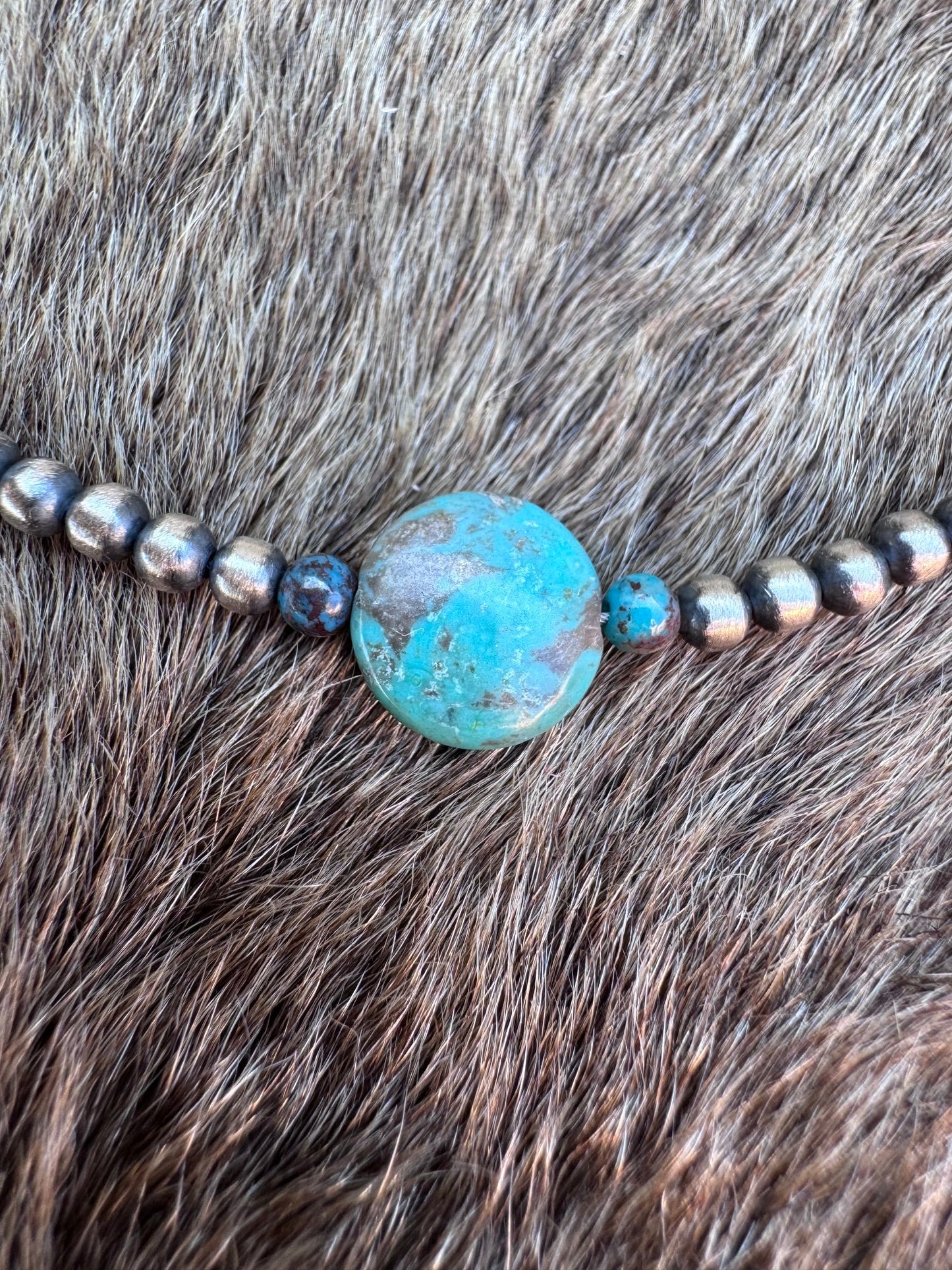 Handcrafted Sterling Silver & Pillow Turquoise 3mm Beaded Necklace