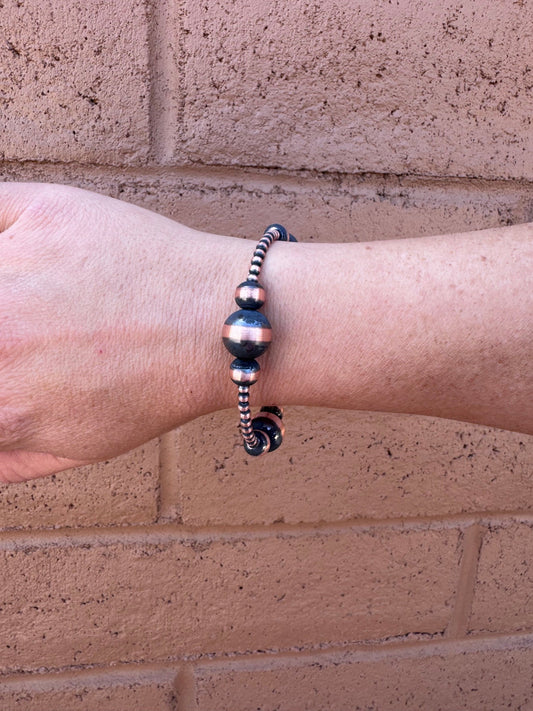 Handcrafted Copper 3-12mm Beaded Bracelet 7.25"