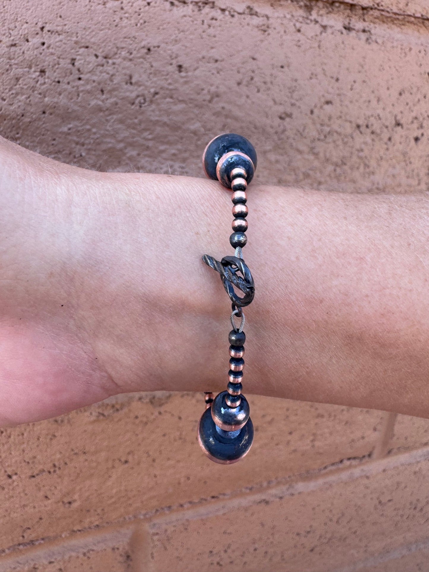Handcrafted Copper 3-12mm Beaded Bracelet 7.25"