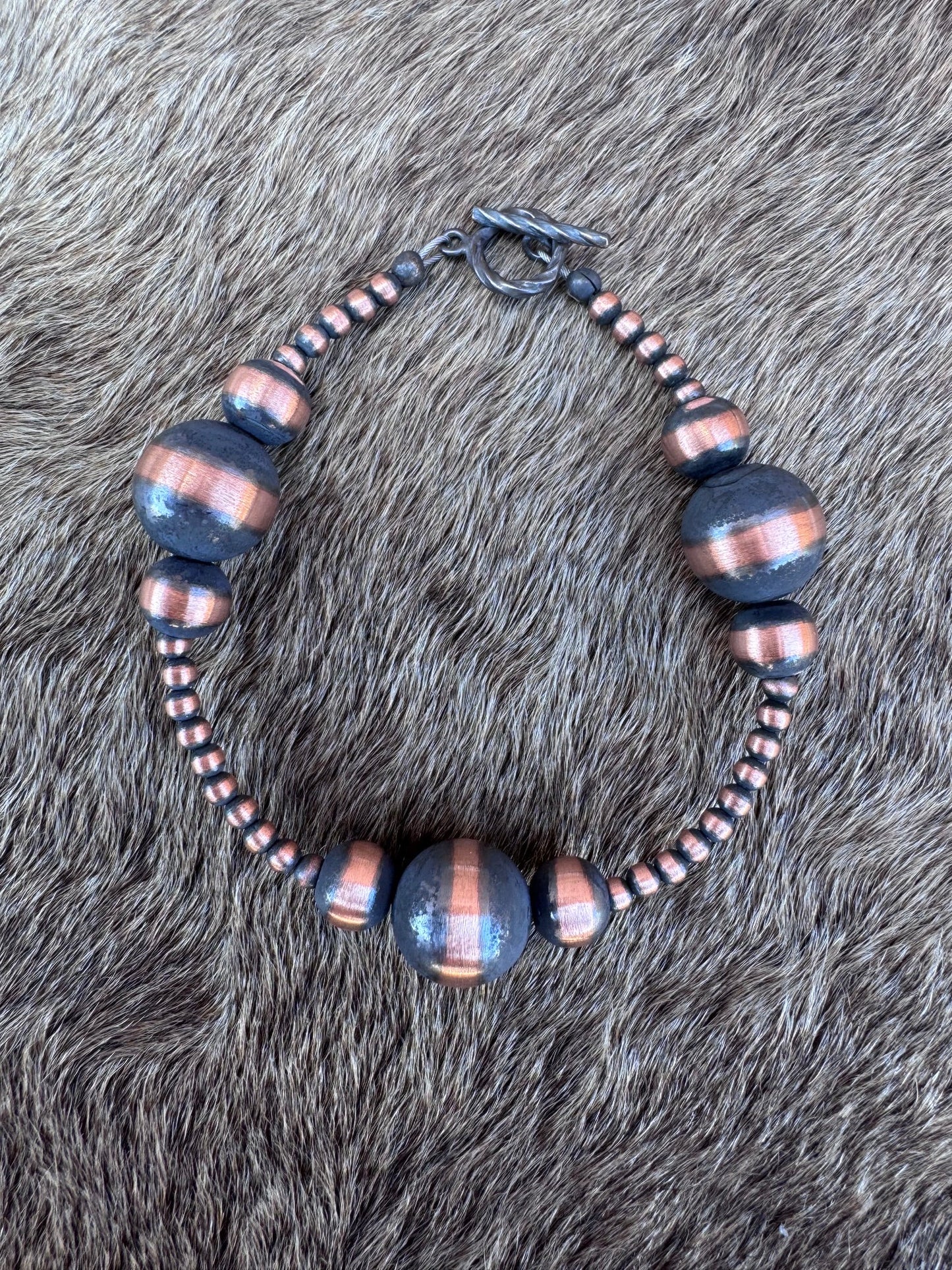 Handcrafted Copper 3-12mm Beaded Bracelet 7.25"