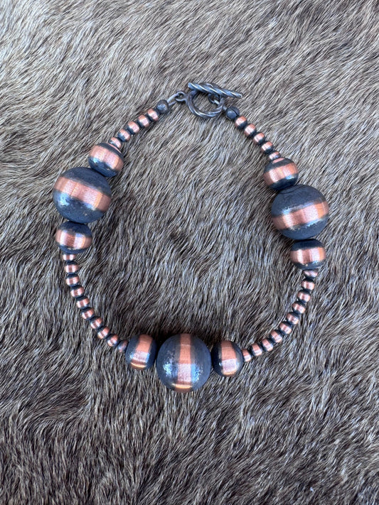 Handcrafted Copper 3-12mm Beaded Bracelet 7.25"