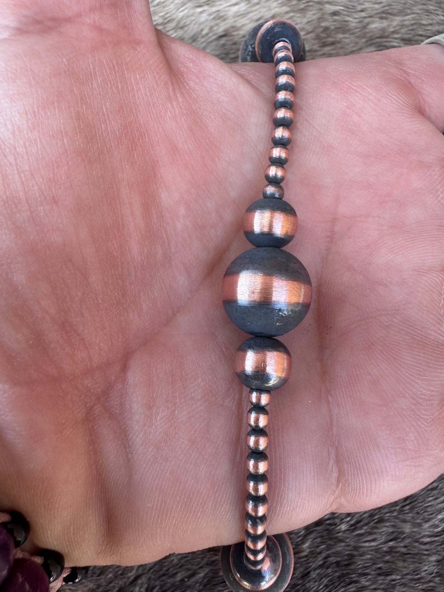 Handcrafted Copper 3-12mm Beaded Bracelet 7.25"