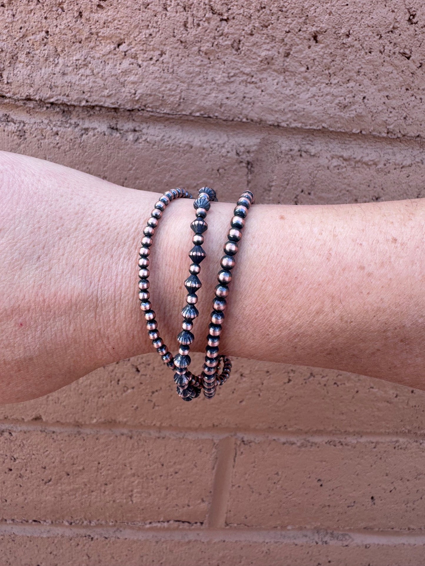 Handcrafted Copper Triple Strand 3-4mm Beaded Bracelet 7.5"