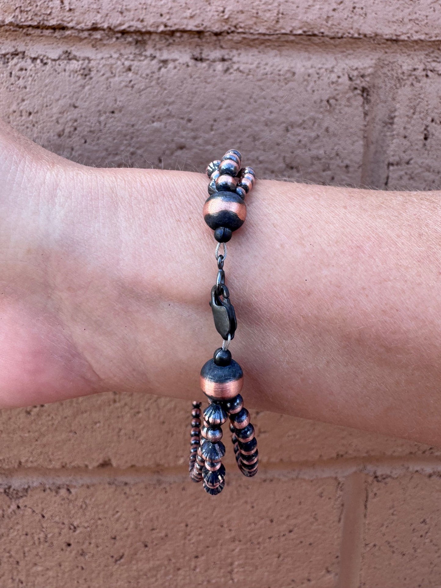 Handcrafted Copper Triple Strand 3-4mm Beaded Bracelet 7.5"