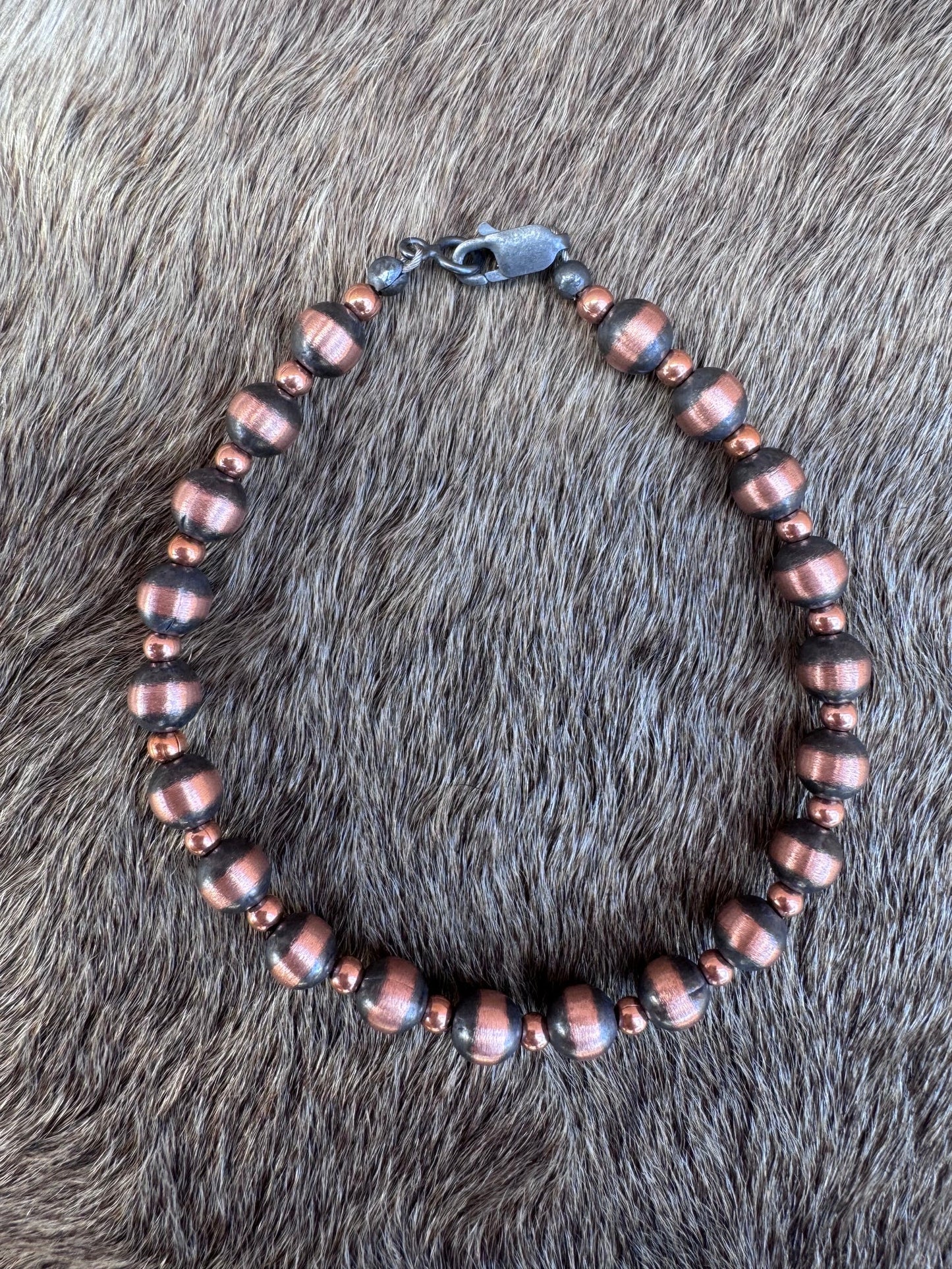Handcrafted Patterned Copper 3&6mm Beaded Bracelet 7.5"