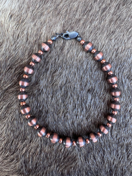 Handcrafted Patterned Copper 3&6mm Beaded Bracelet 7.5"