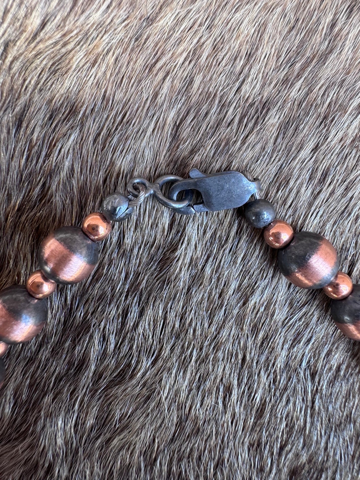Handcrafted Patterned Copper 3&6mm Beaded Bracelet 7.5"