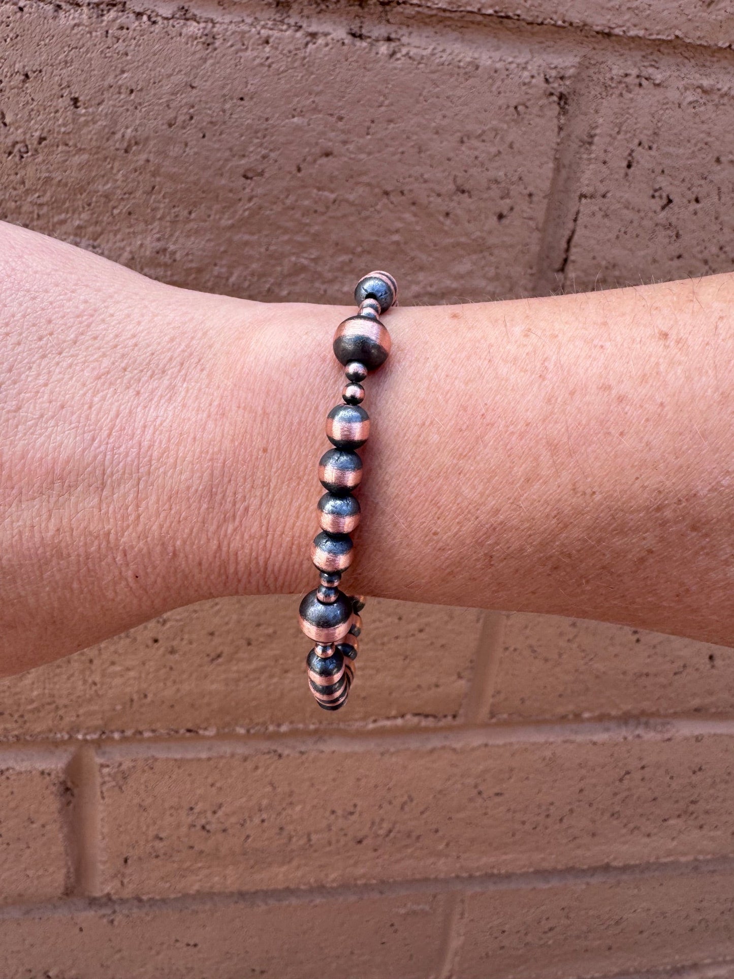 Handcrafted Copper 3-8mm Beaded Bracelet 8"