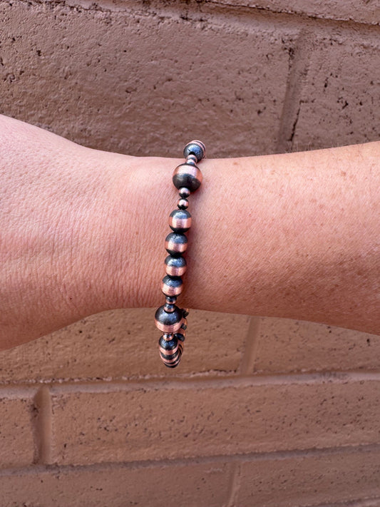Handcrafted Copper 3-8mm Beaded Bracelet 8"
