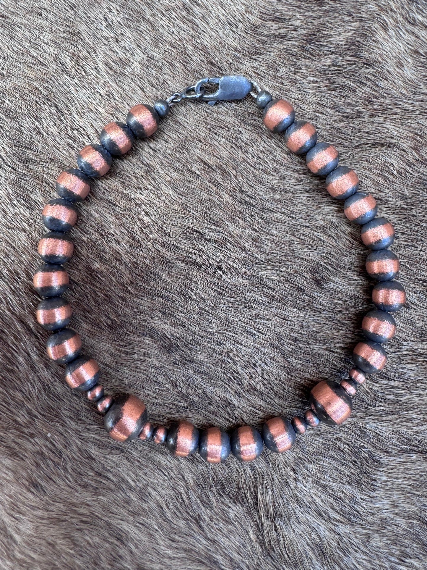 Handcrafted Copper 3-8mm Beaded Bracelet 8"