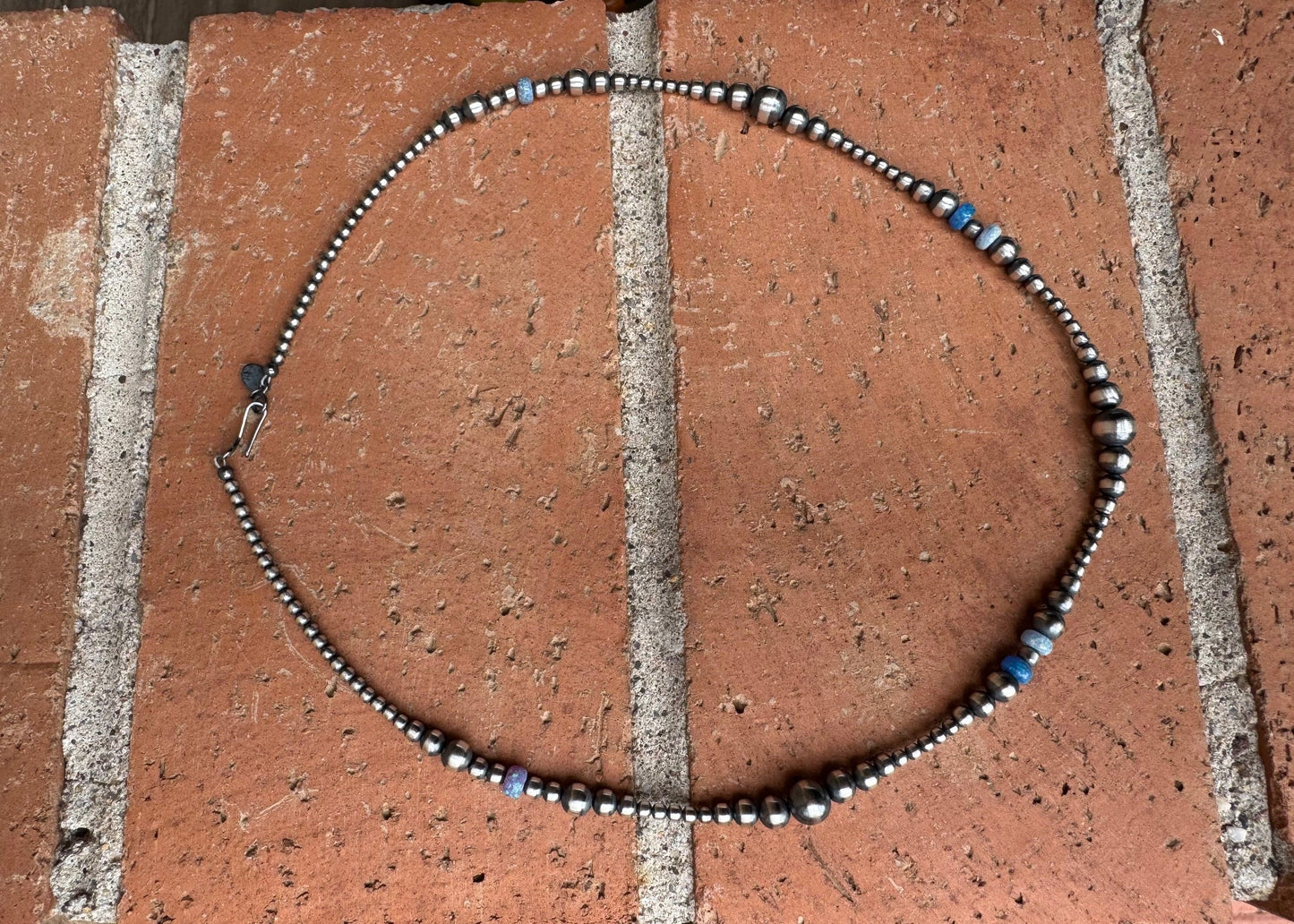 Handcrafted Blue Opal & Sterling Silver Beaded 3-8mm Necklace 20"