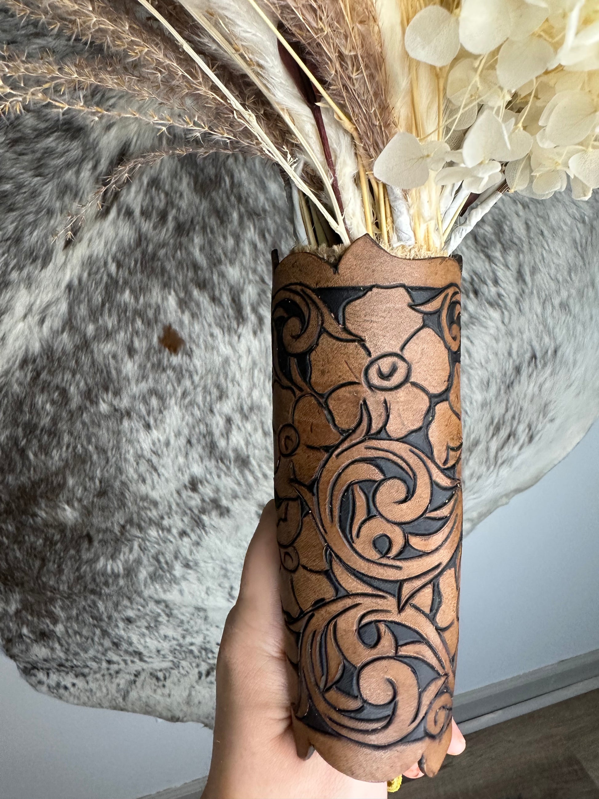 Leather Tooled Bouquet Wrap – A Western Wedding Co
