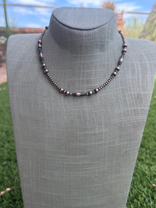 Handcrafted Copper Seed Bead Collection 3-6mm Beaded Necklace 16"