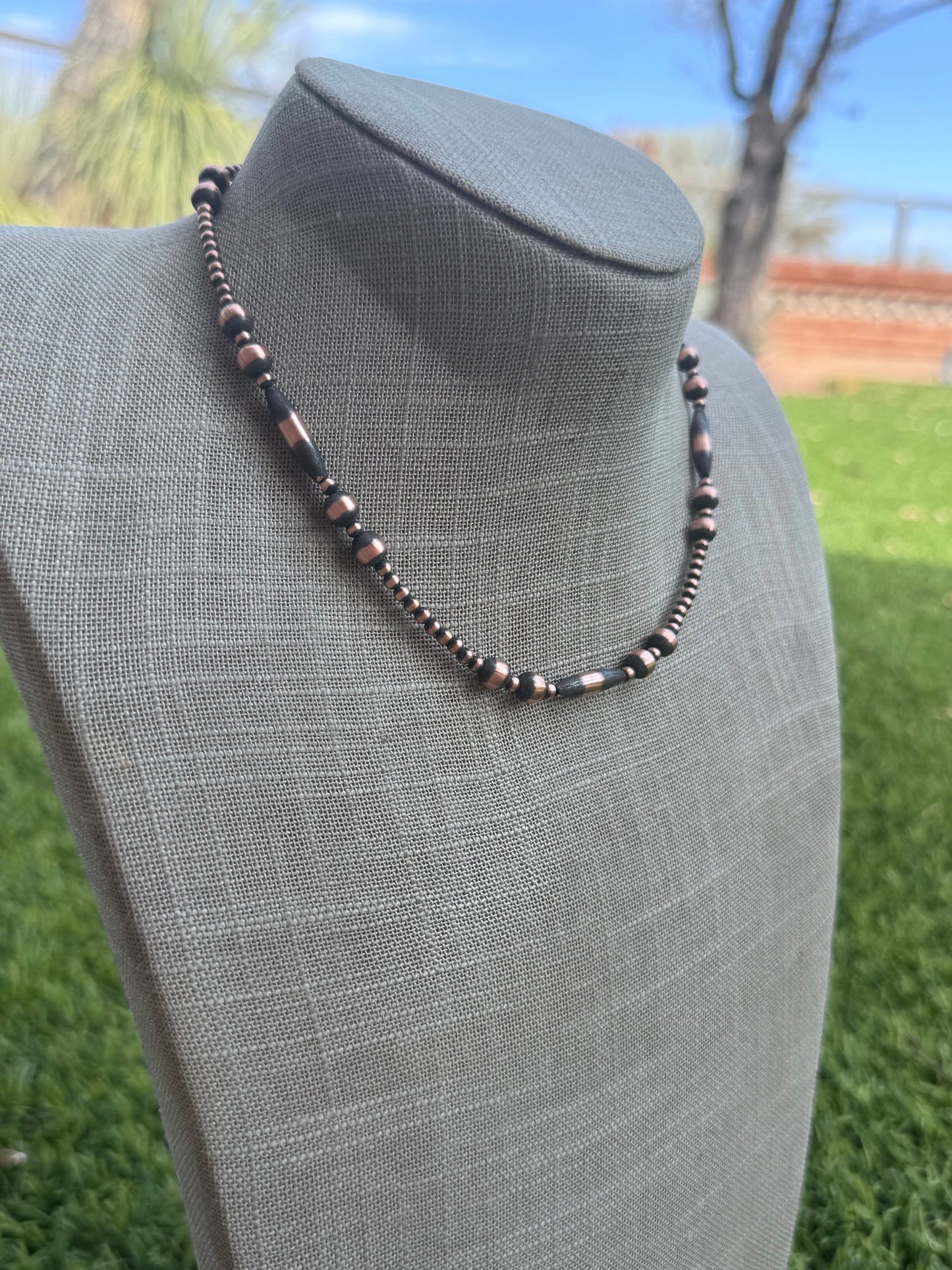Handcrafted Copper Seed Bead Collection 3-6mm Beaded Necklace 16"