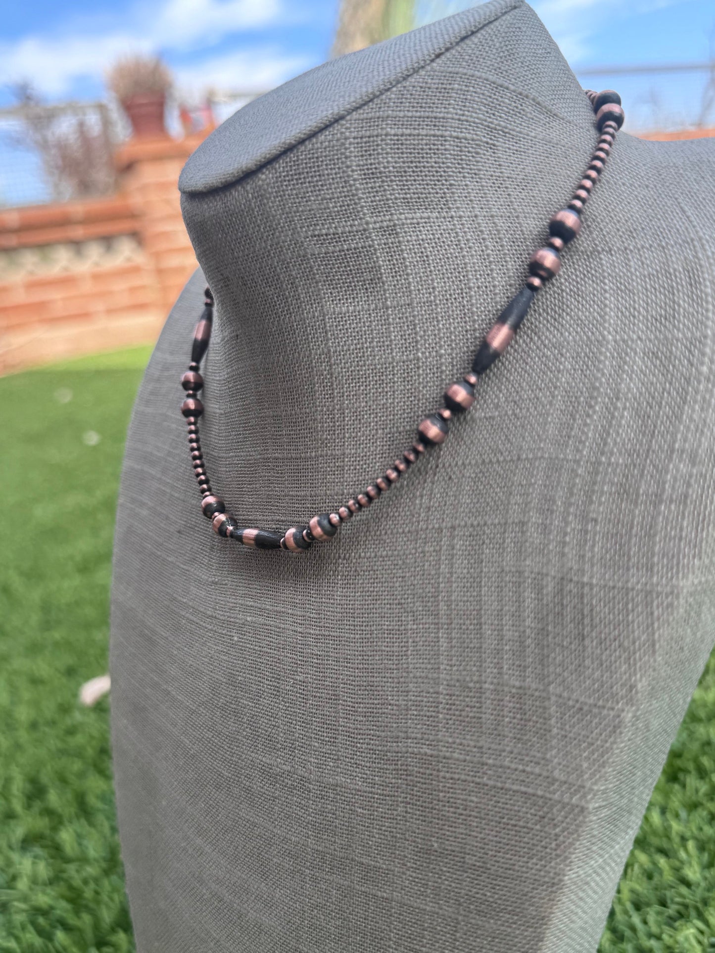 Handcrafted Copper Seed Bead Collection 3-6mm Beaded Necklace 16"