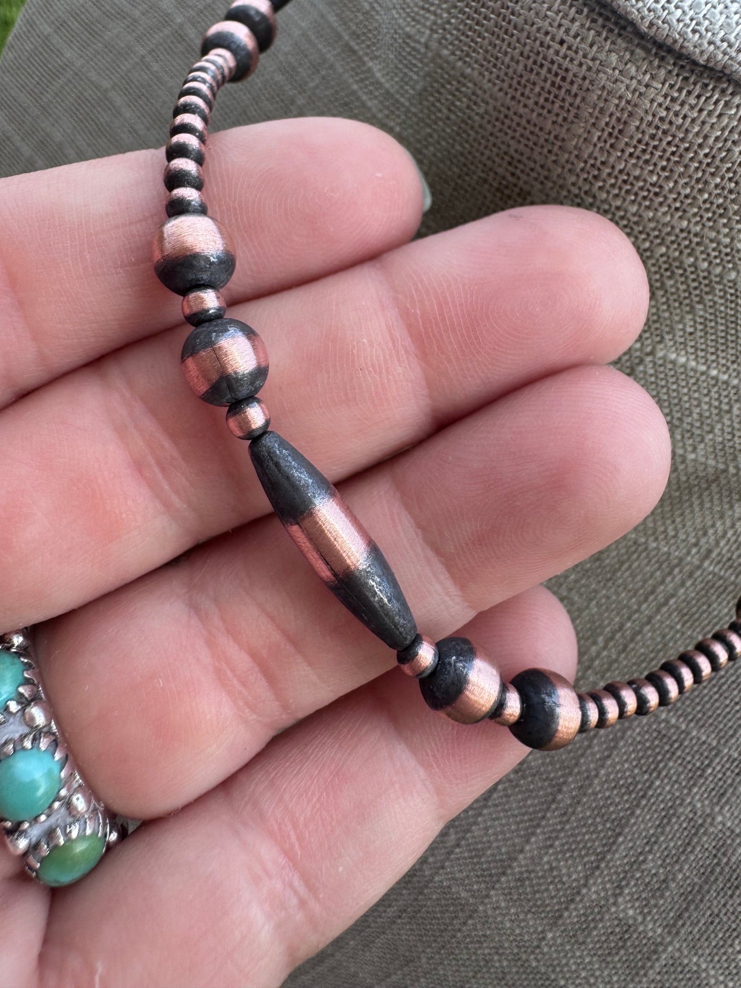Handcrafted Copper Seed Bead Collection 3-6mm Beaded Necklace 16"
