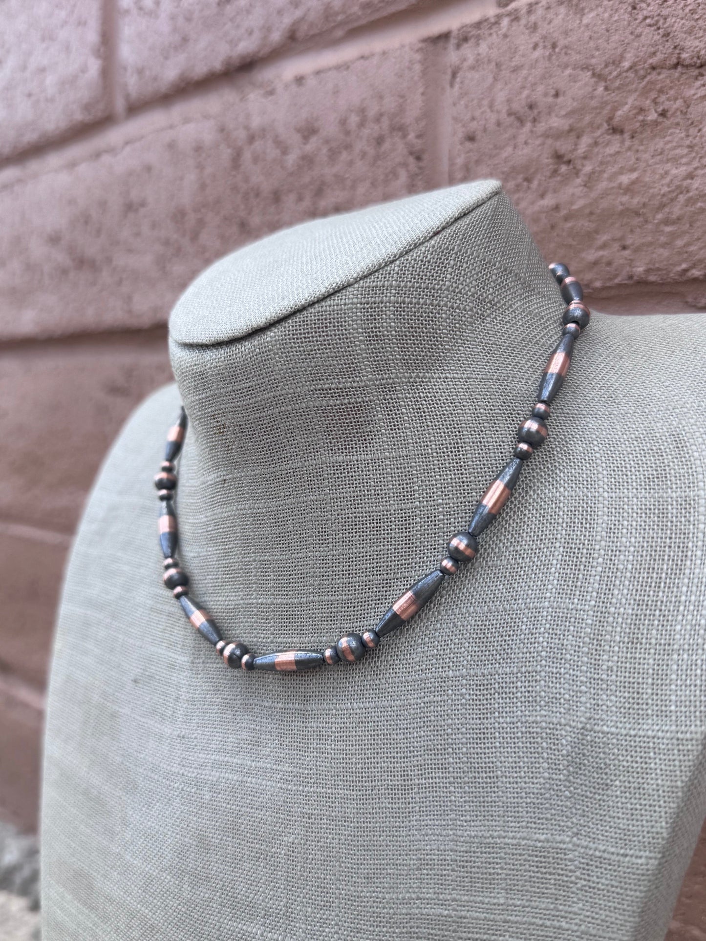 Handcrafted Copper Seed Bead Collection 3-6mm Beaded Necklace 16"