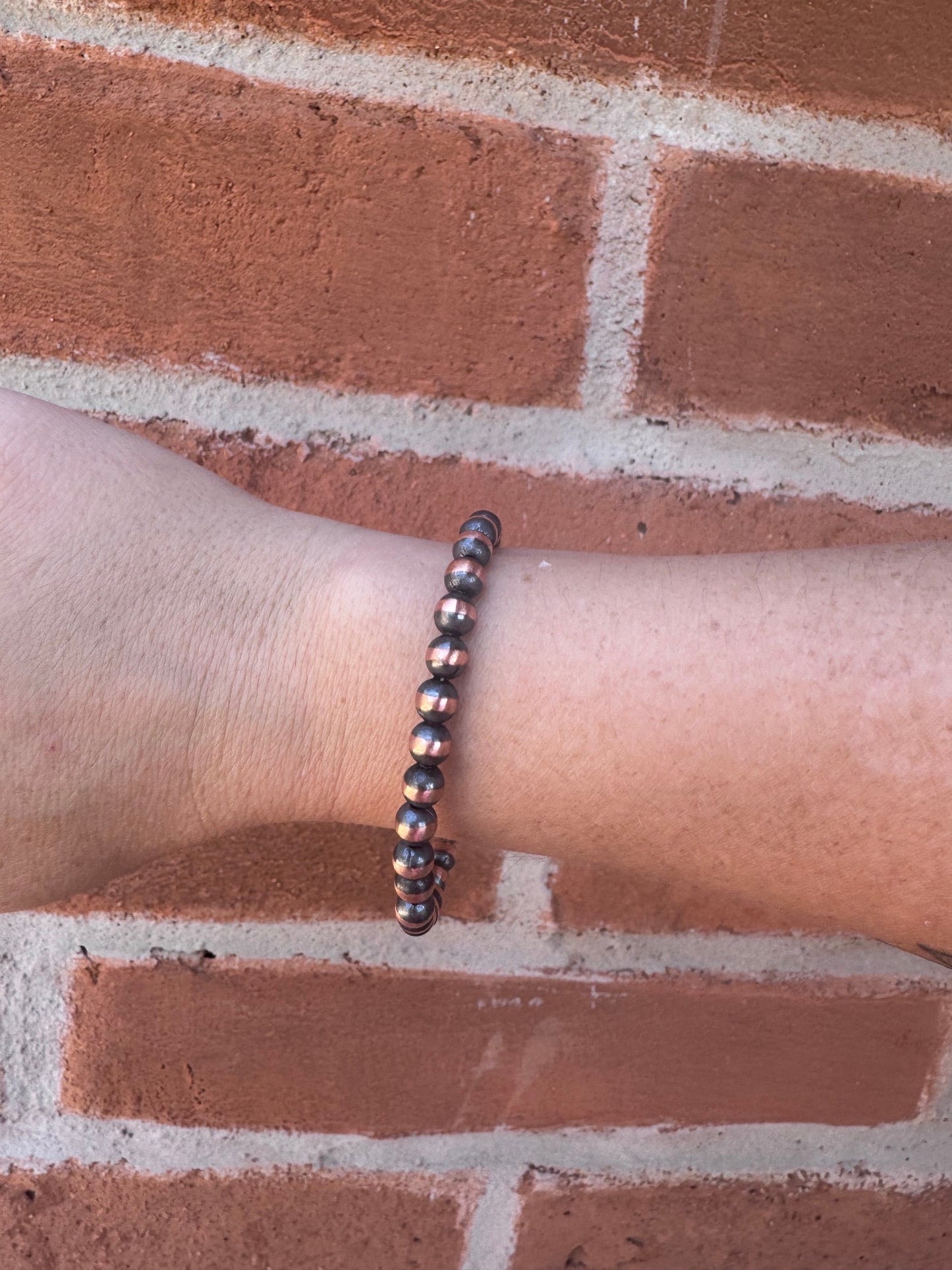 Handcrafted Copper 6mm Beaded Bracelet 7.5"