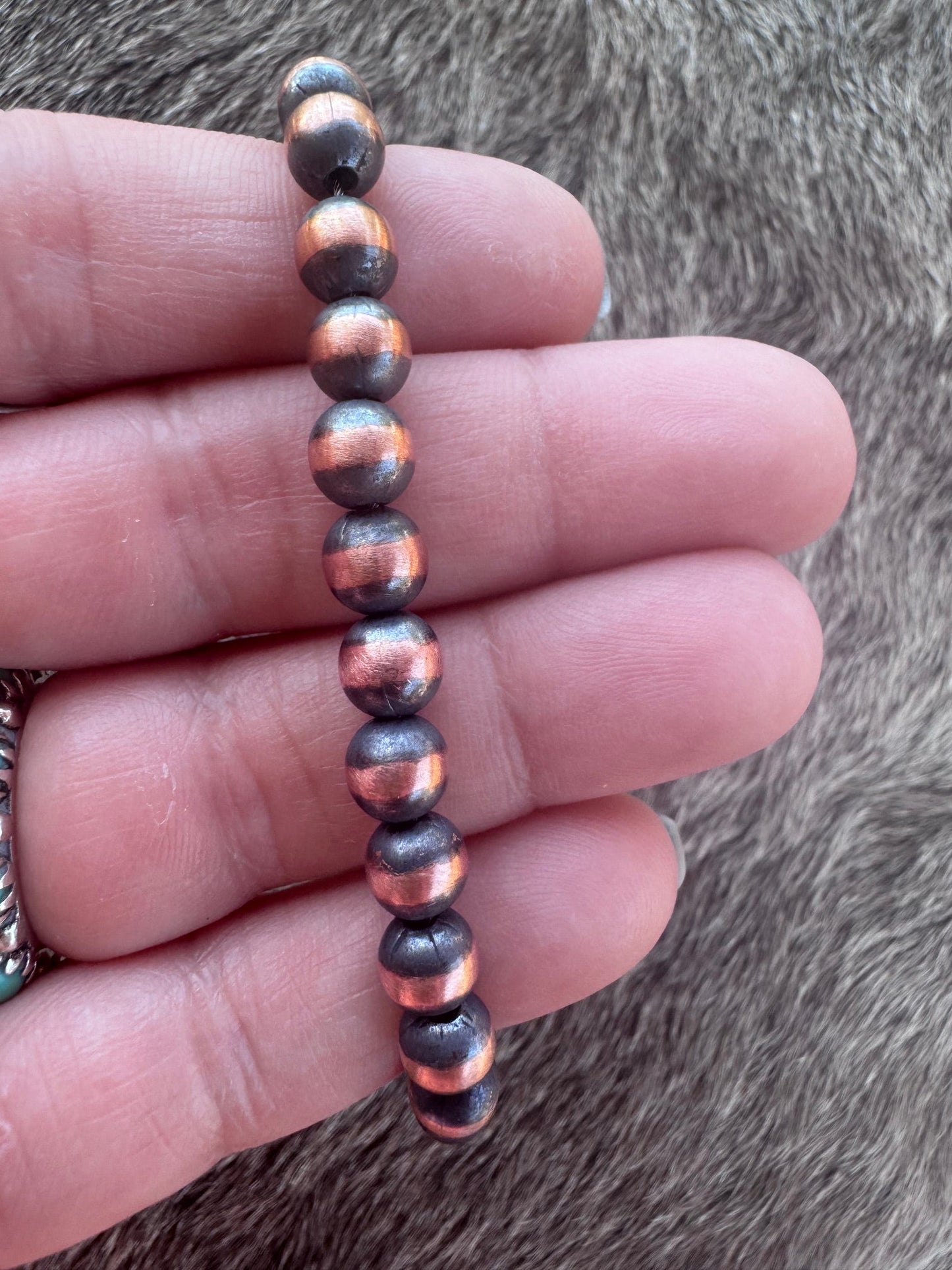 Handcrafted Copper 6mm Beaded Bracelet 7.5"