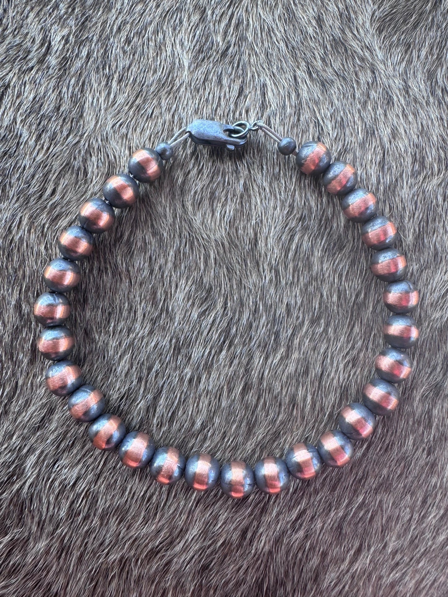 Handcrafted Copper 6mm Beaded Bracelet 7.5"