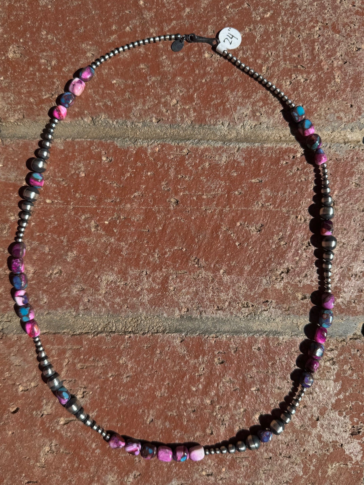 Handcrafted Sterling Silver & Pink Dream 3-6mm Beaded Necklace 24"
