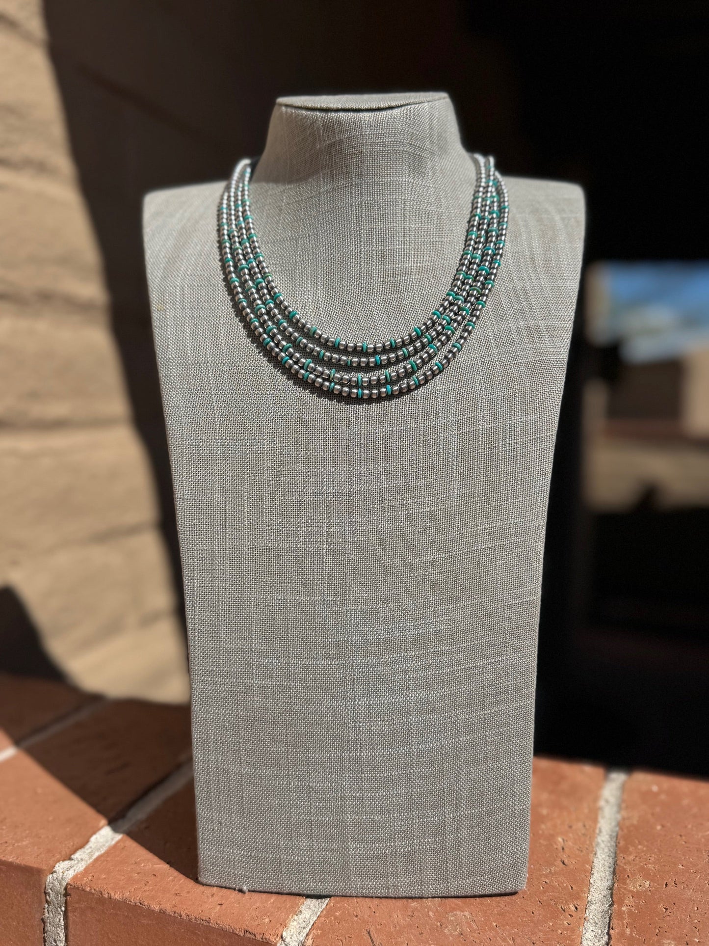 Handcrafted Kingman Turquoise & Sterling Silver 4mm Beaded Necklace 20"