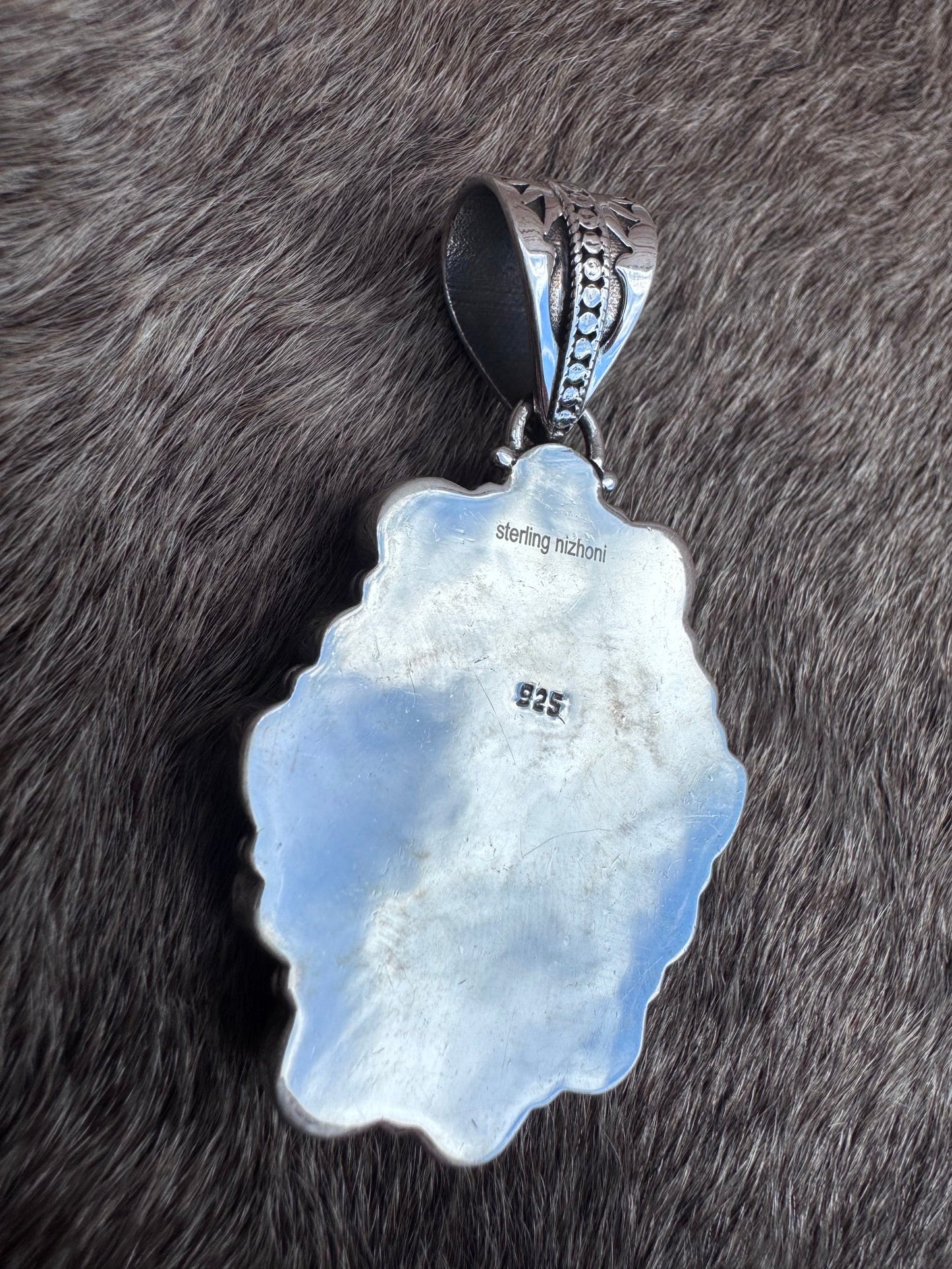 Handmade Sterling Silver Multi Stone Pendant signed Nizhoni (Green)