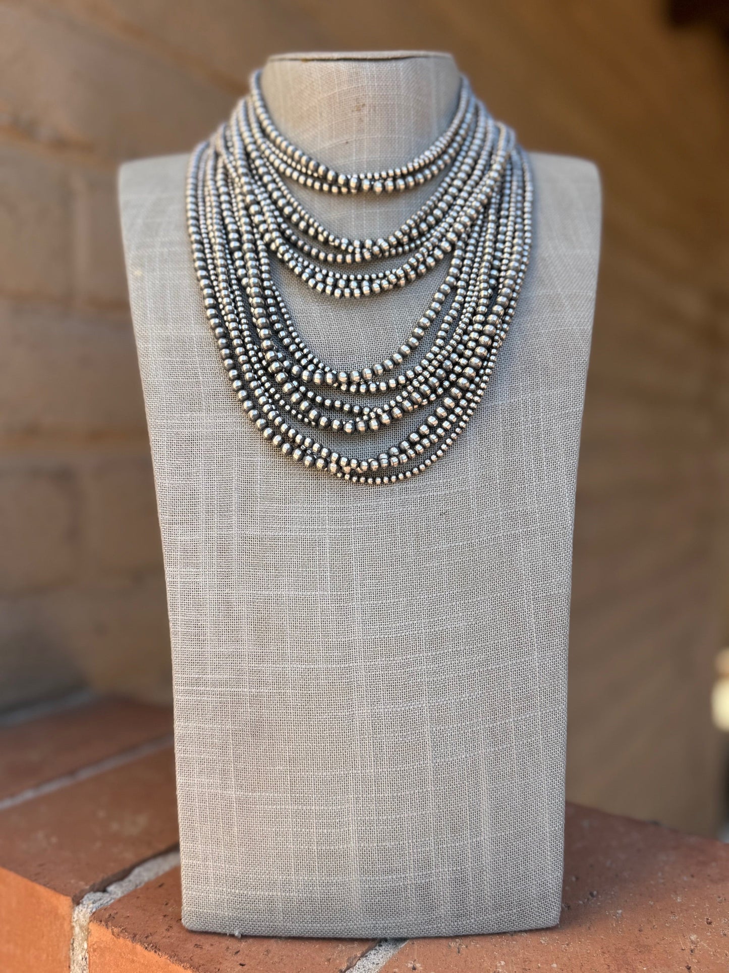 Handcrafted Sterling Silver 3 Strand Beaded 3-5mm Necklace