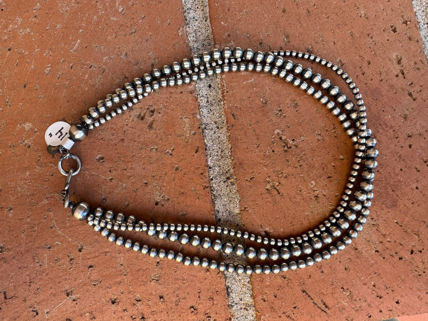 Handcrafted Sterling Silver 3 Strand Beaded 3-5mm Necklace