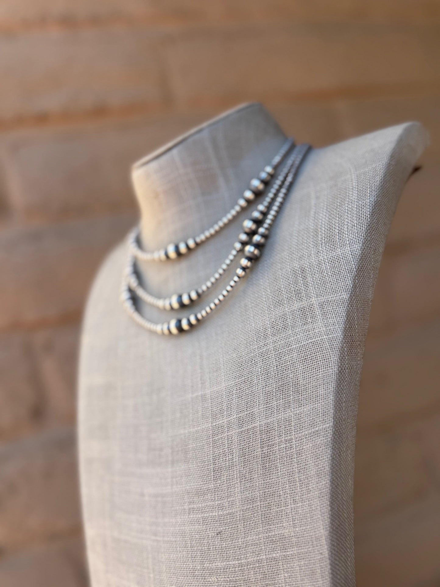 Handcrafted Sterling Silver Pearl Beaded 3-6mm Necklace