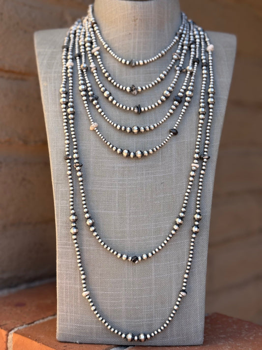 Handcrafted Sterling Silver & White Buffalo 3-5mm Beaded Necklace 14"