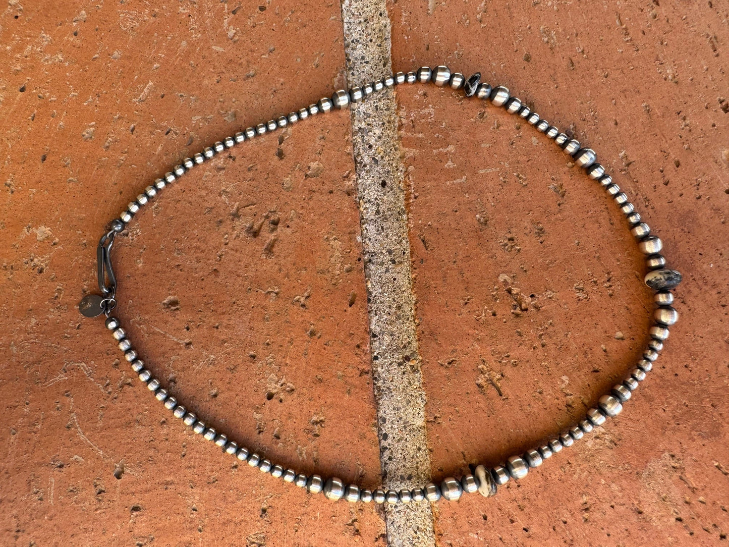 Handcrafted Sterling Silver & White Buffalo 3-5mm Beaded Necklace 14"