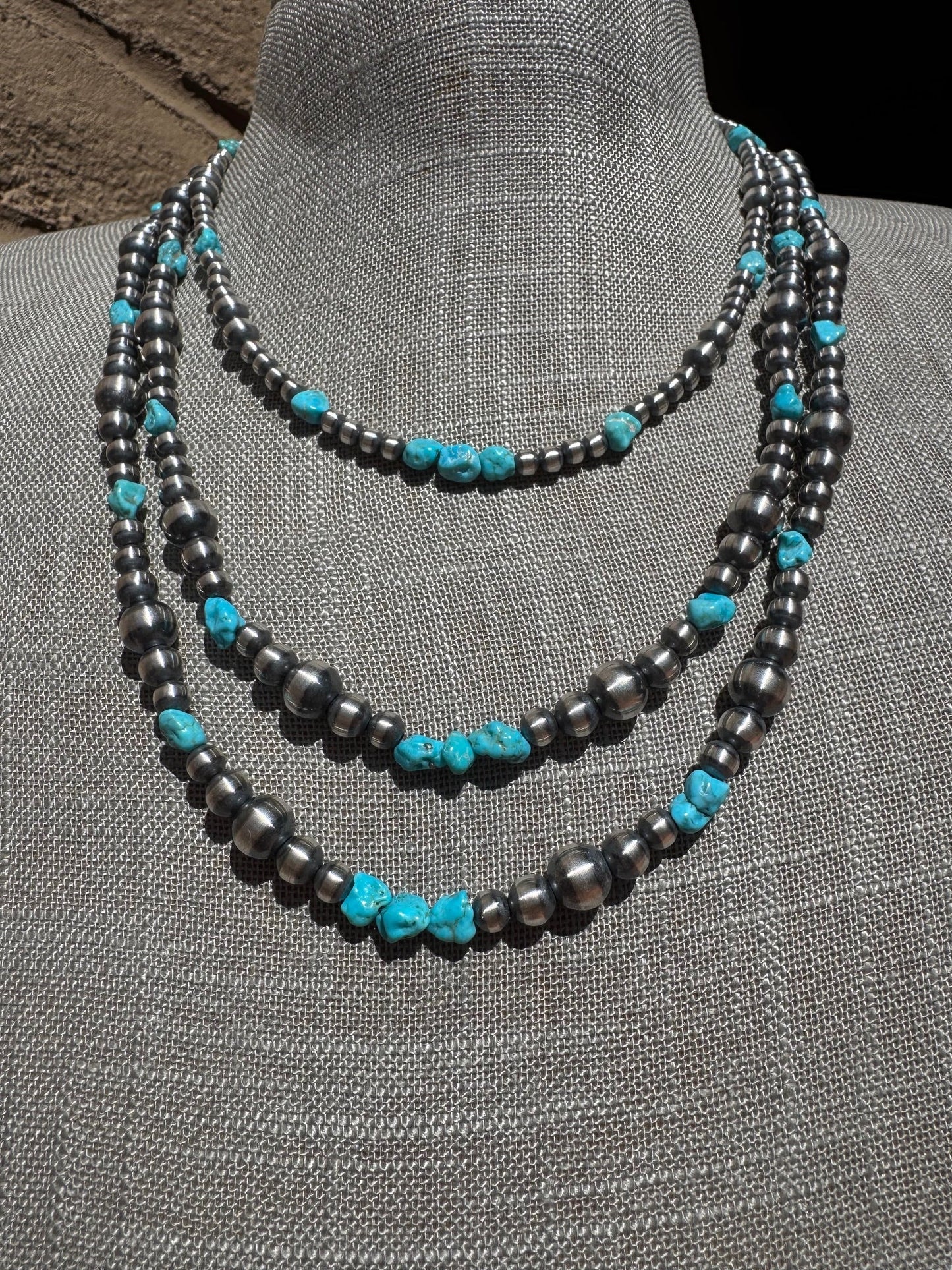 Handcrafted Turquoise And Sterling Silver 4-8mm Beaded Necklace