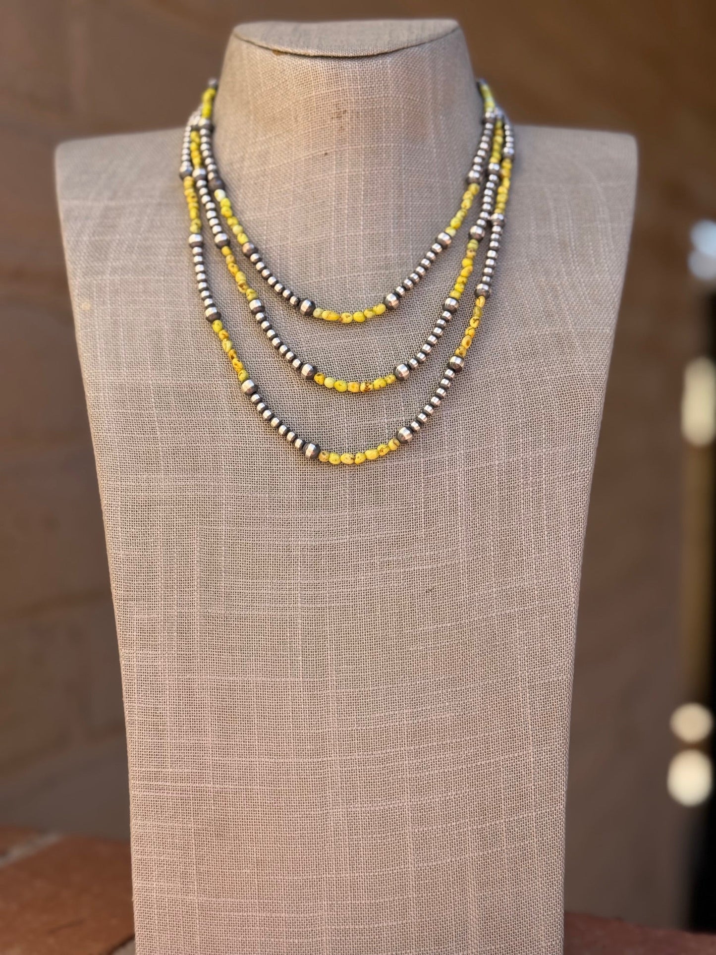 Handcrafted Sterling Silver and Palomino Turquoise Beaded 4mm & 6mm Necklace