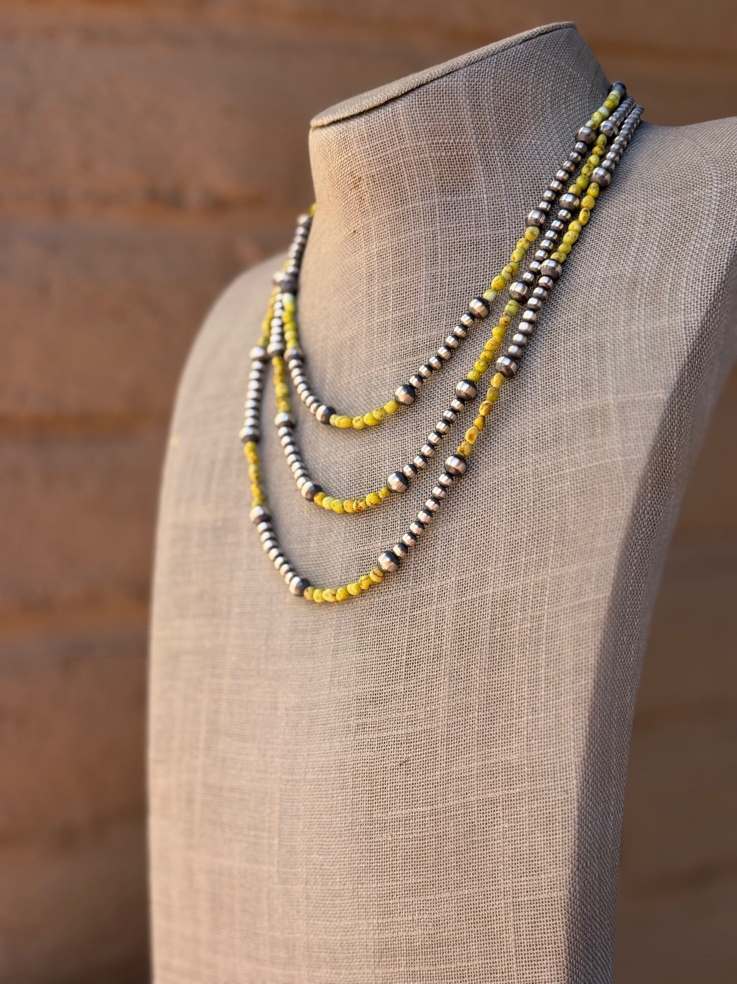 Handcrafted Sterling Silver and Palomino Turquoise Beaded 4mm & 6mm Necklace