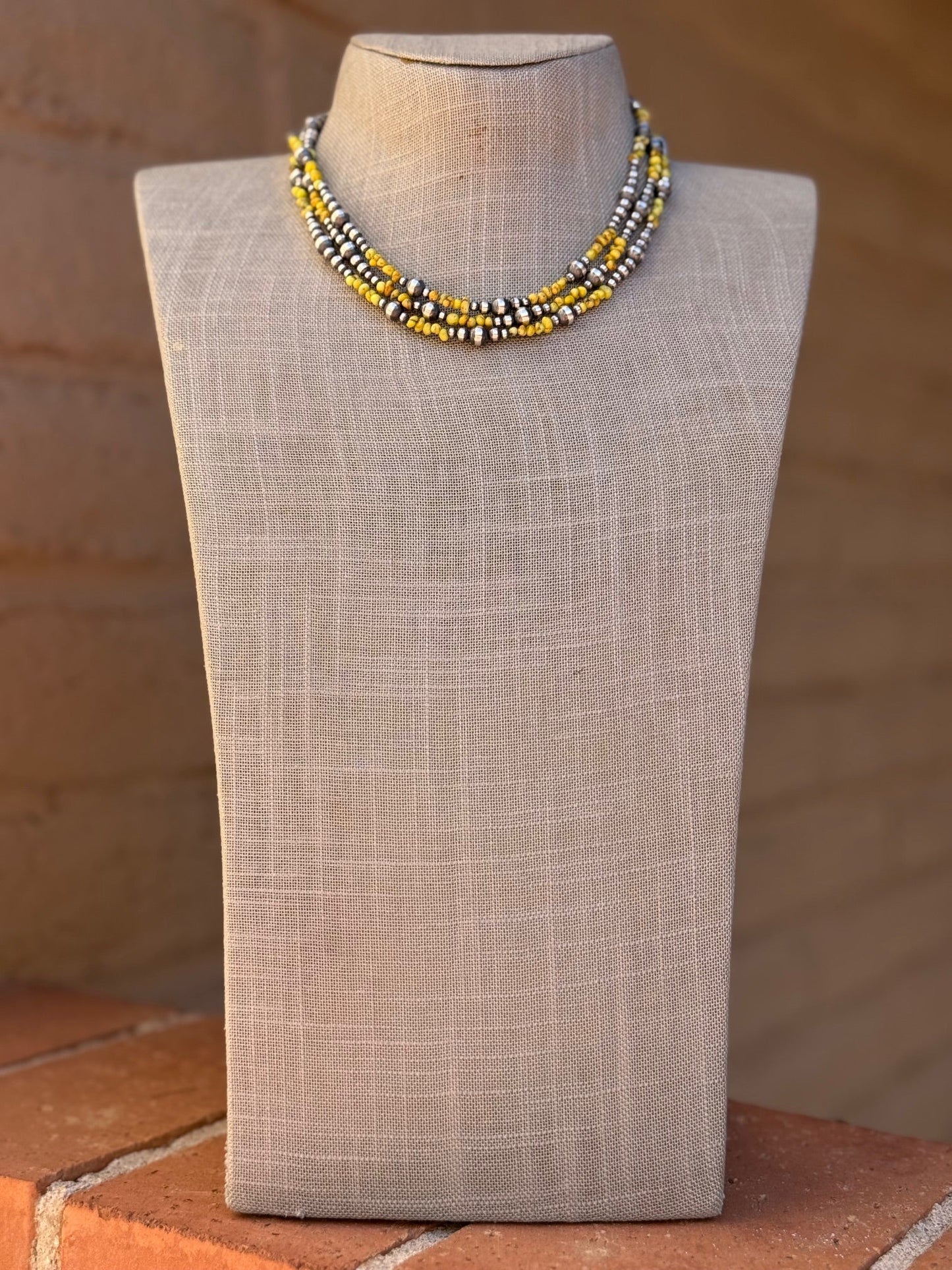 Handcrafted Sterling Silver Palomino Turquoise Beaded 3-6mm 16" Necklace