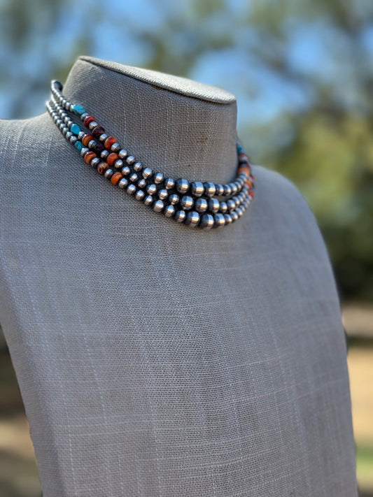 Sterling Silver & Multi Stone Beaded 4-6mm Necklace 14"