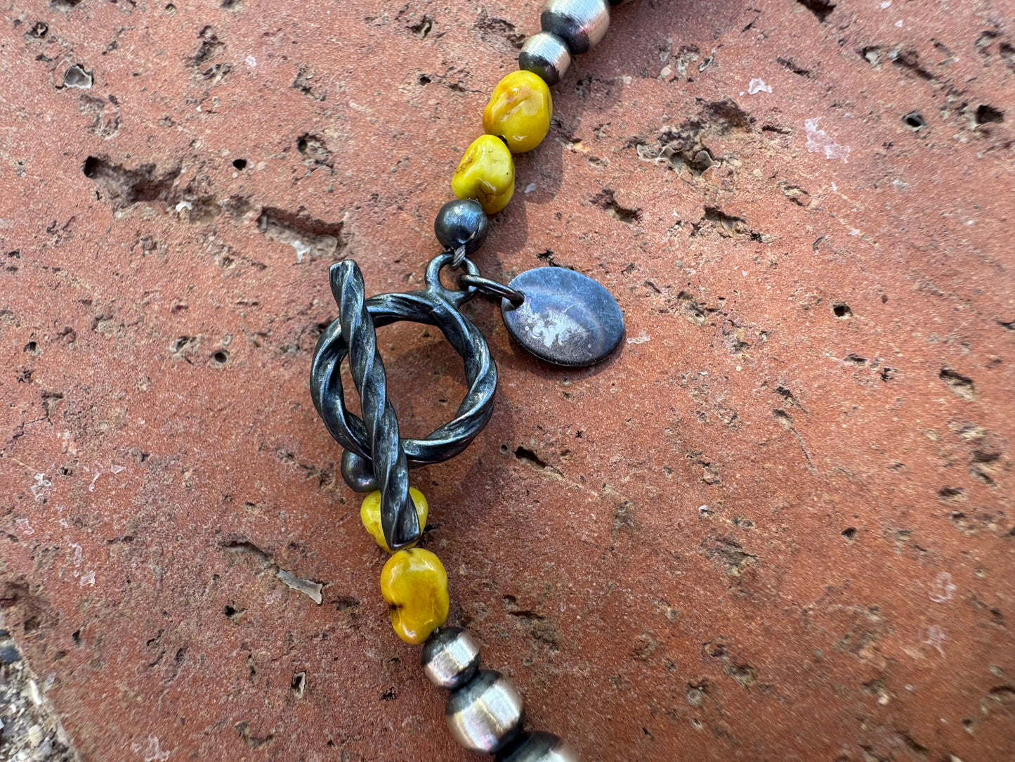 Handcrafted Sterling Silver and Palomino Turquoise Beaded 3-6mm Bracelet 7.5"