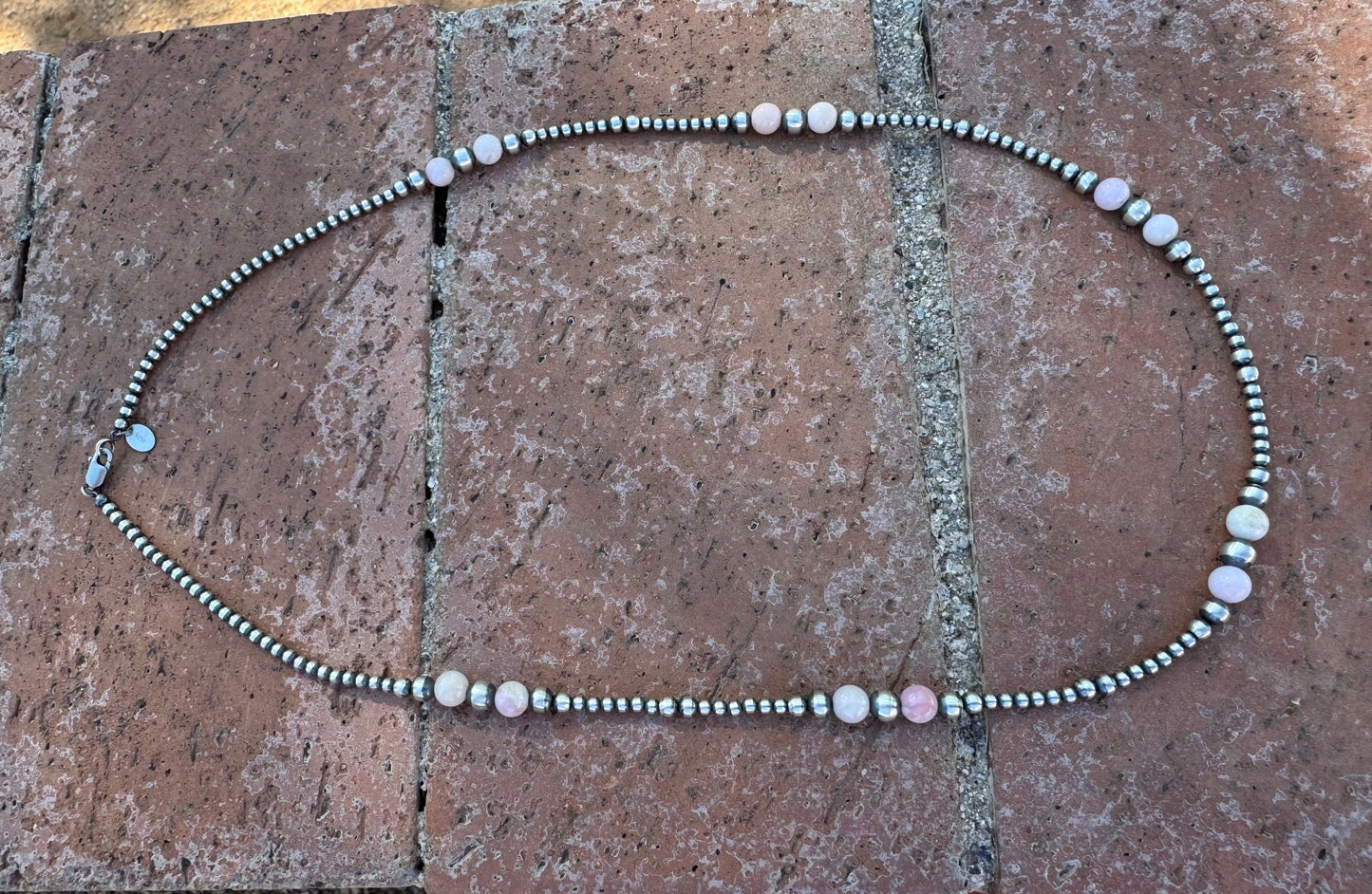 Handcrafted Pink Conch & Sterling Silver 3-6mm Beaded Necklace 24"
