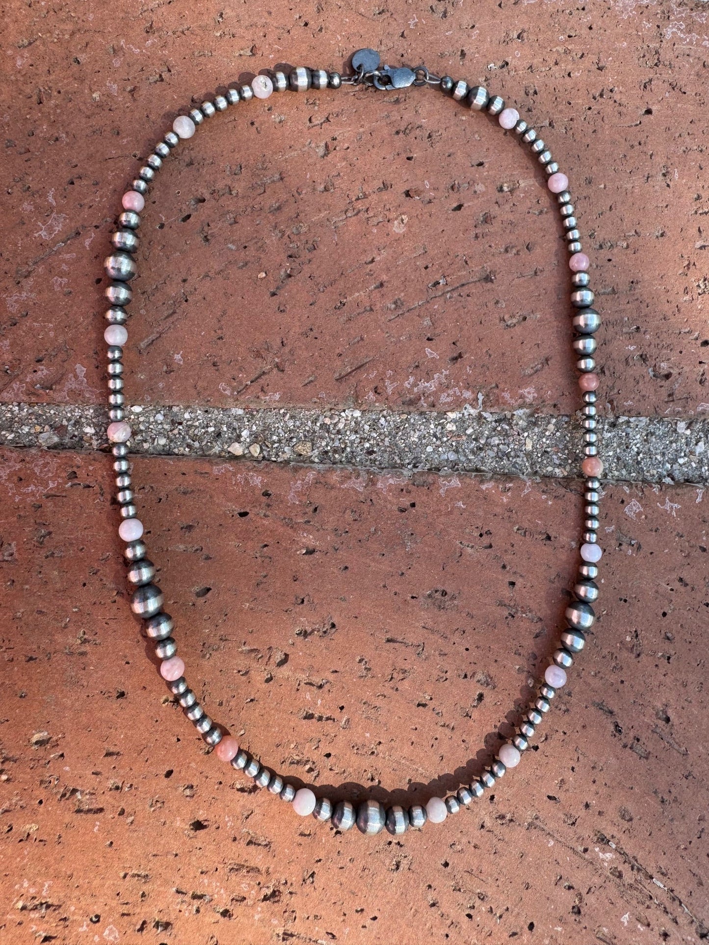 Handcrafted Pink Conch & Sterling Silver 3-6mm Beaded Necklace