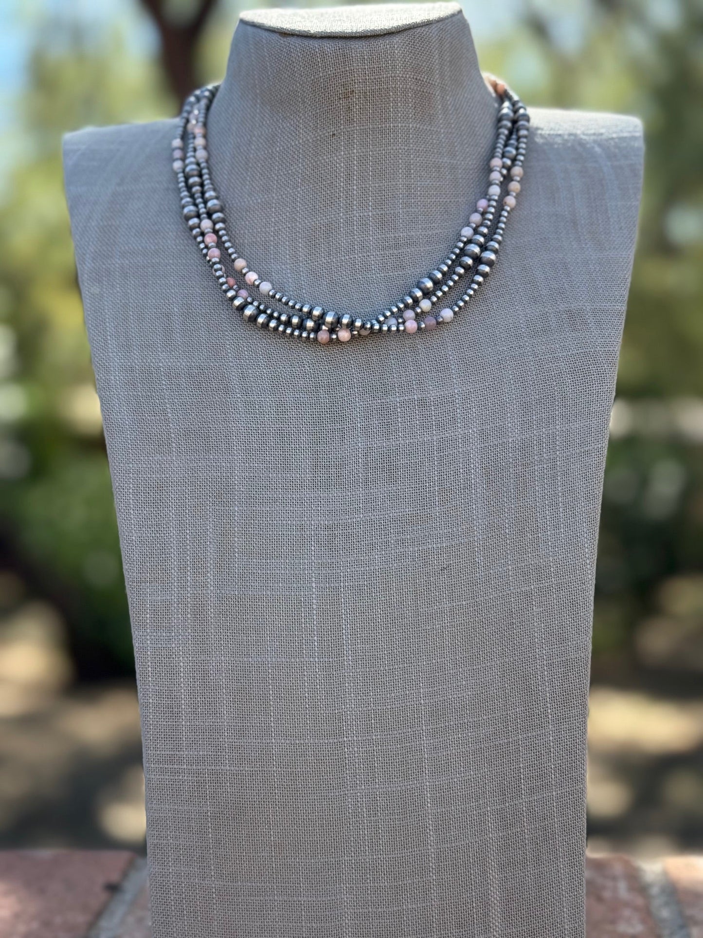 Handcrafted Pink Conch & Sterling Silver 3-6mm Beaded Necklace 18"