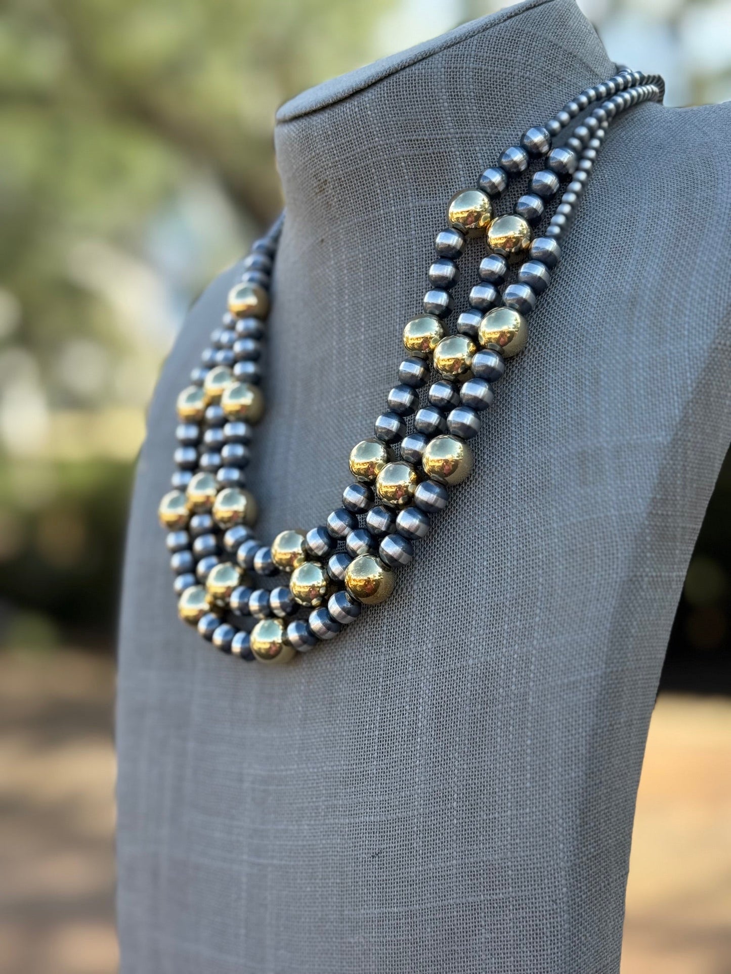 Handcrafted Sterling Silver & Gold 4 & 10mm Beaded Necklace