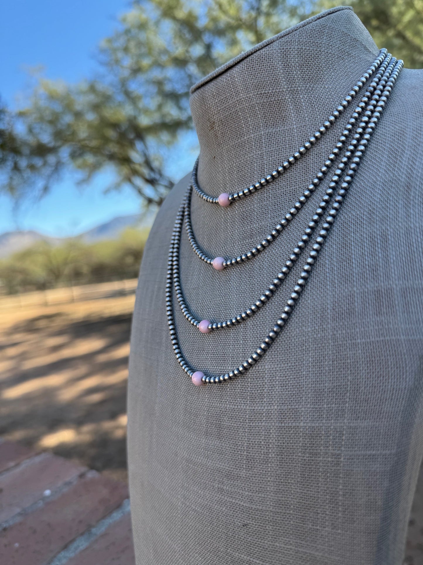 Handcrafted 1 Stone Pink Conch & Sterling Silver 3mm Beaded Necklace