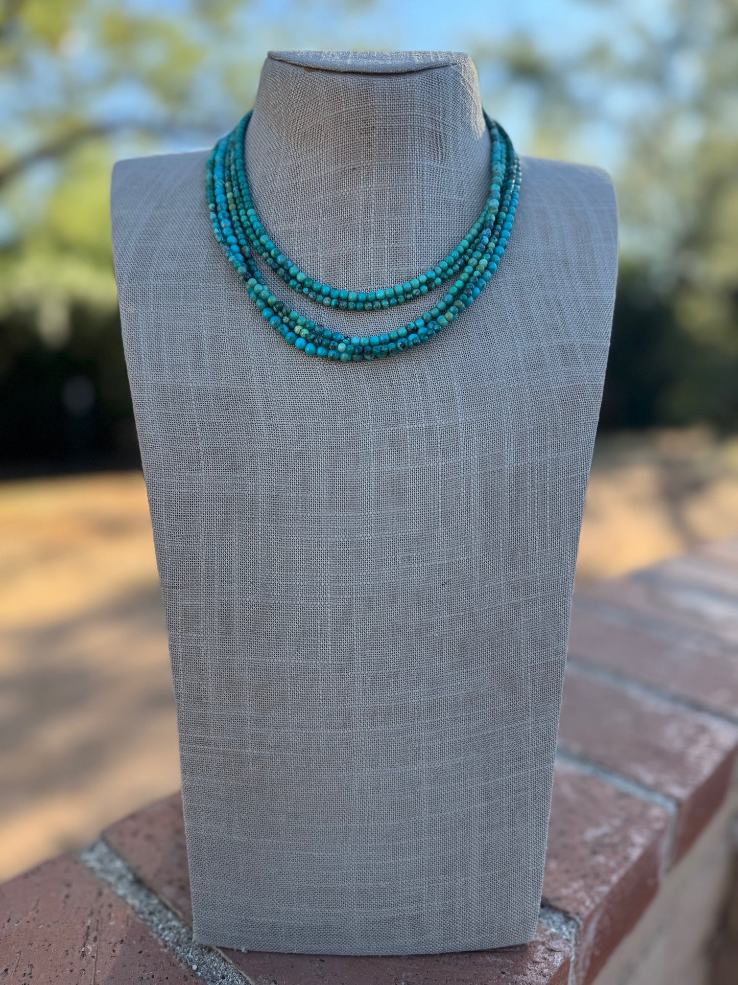 Handcrafted Kingman Turquoise Beaded 4mm Necklace 16” with 2" extender