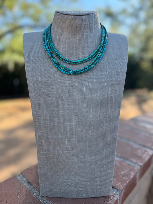 Handcrafted Kingman Turquoise Beaded 4mm Necklace 16” with 2" extender