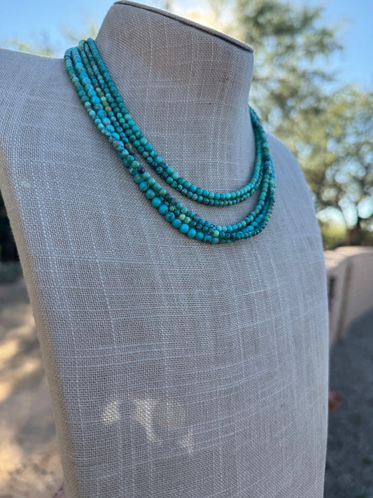 Handcrafted Kingman Turquoise Beaded 4mm Necklace 16” with 2" extender
