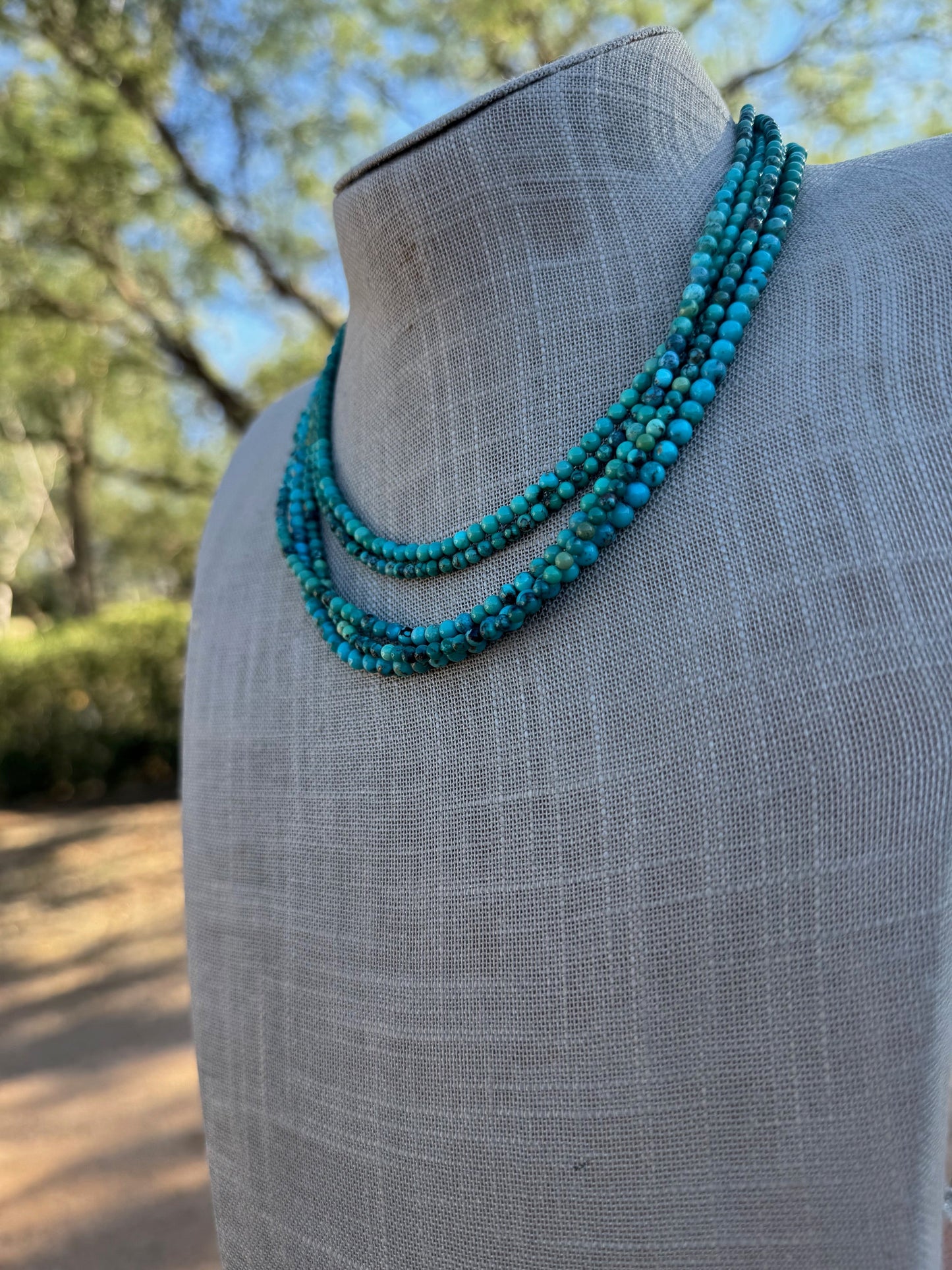 Handcrafted Kingman Turquoise Beaded 4mm Necklace 16” with 2" extender