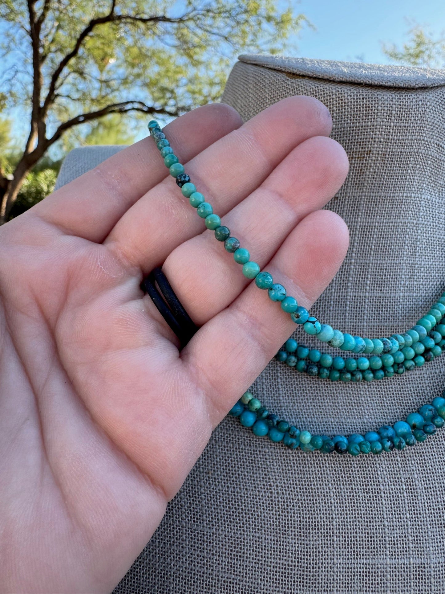 Handcrafted Kingman Turquoise Beaded 4mm Necklace 16” with 2" extender