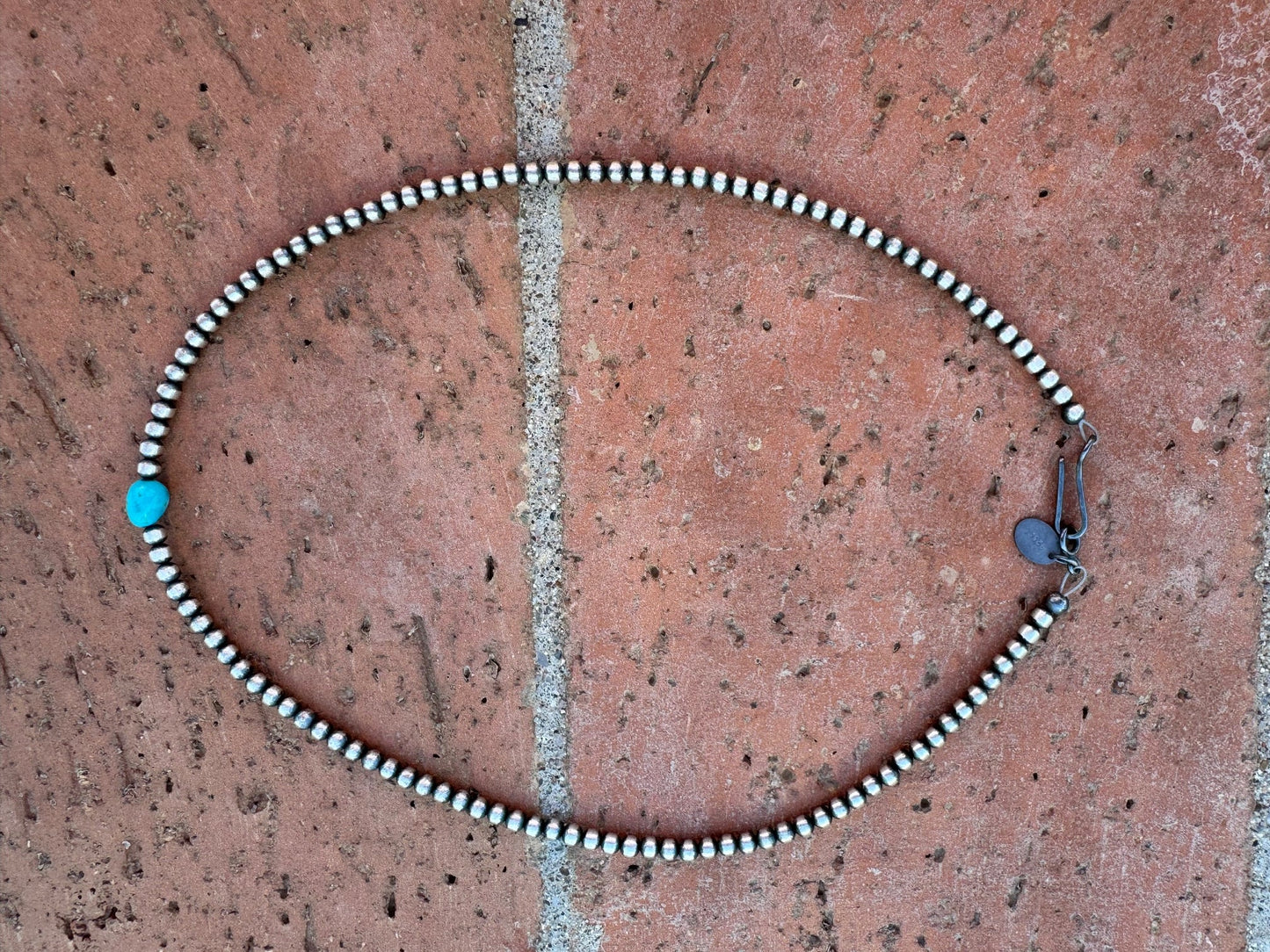 Handcrafted Turquoise & Sterling Silver Pearl 3mm Beaded Necklace