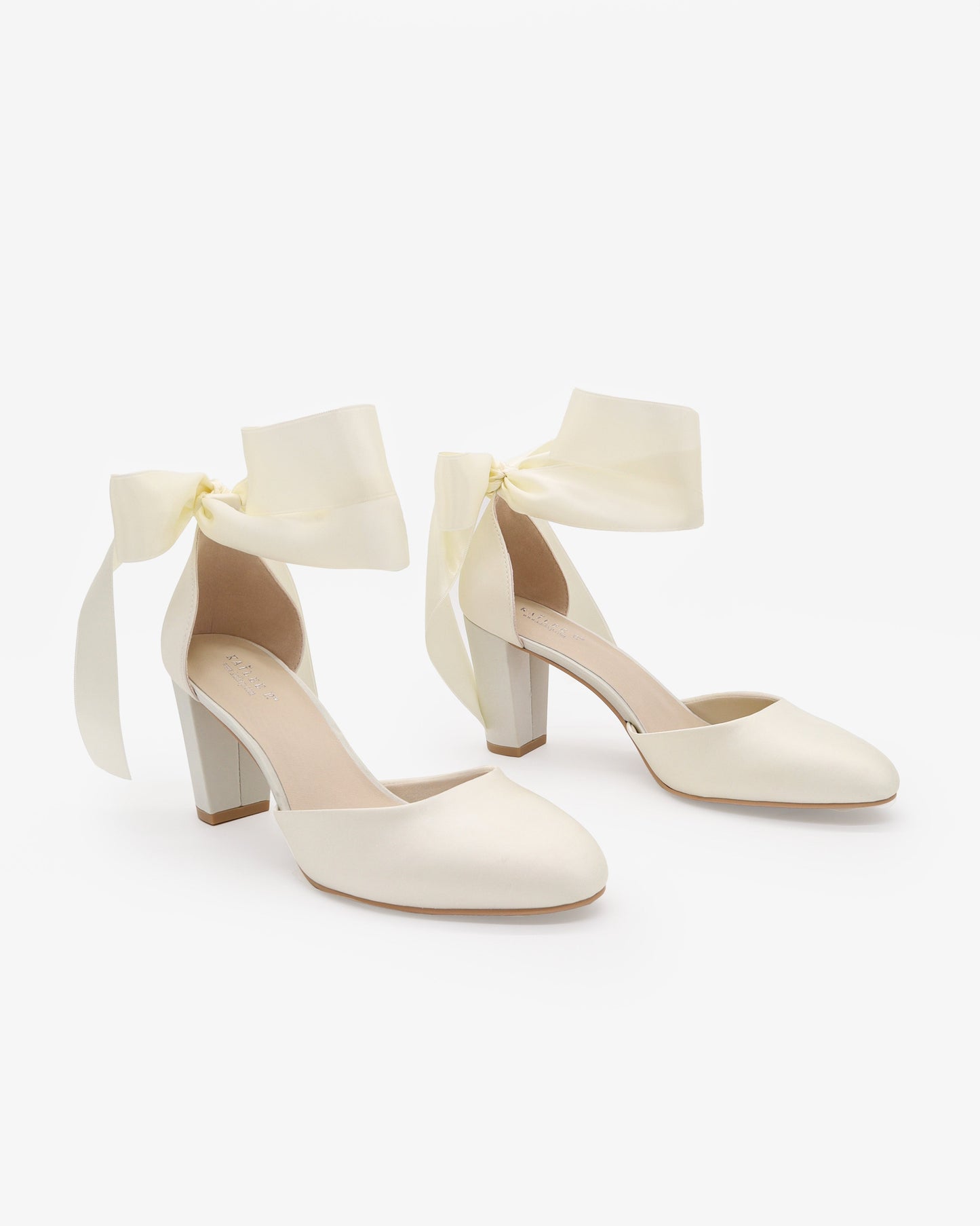 Satin Wedding Block Heel with Wrapped Ankle Tie